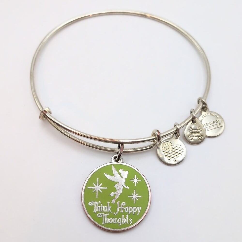 Alex & Ani Disney Tinkerbell Think Happy Thoughts Charm Bangle Bracelet Green